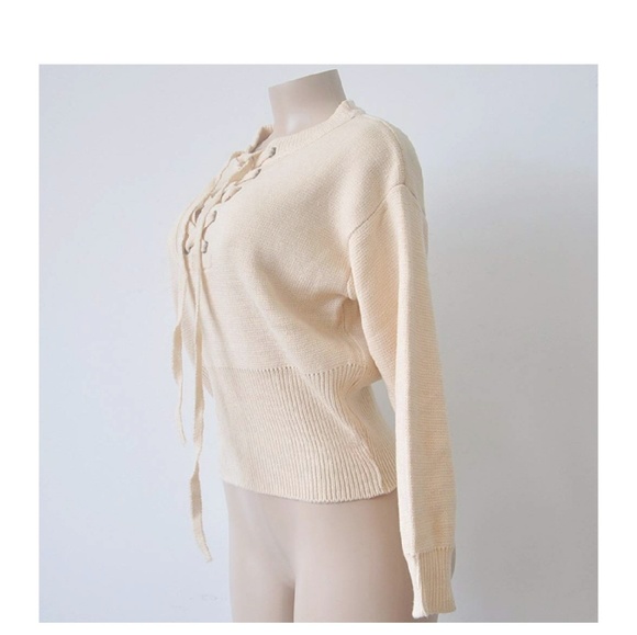 ELEANOR Cream Lace Up Knit Pullover Sweater - Picture 3 of 6